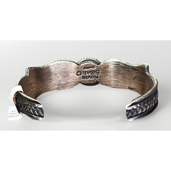 Native American NAVAJO Sterling Kingman Turquoise Cuff Bracelet by Kevin Billah - Picture 3 of 16